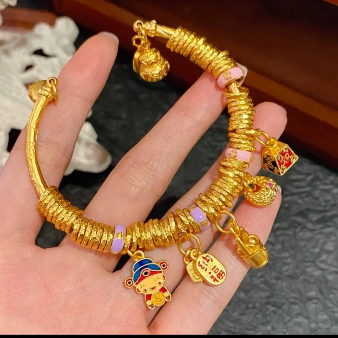 合金手镯 新中式国潮风|珐琅彩称心如意小财神吉言盘缠手链手镯