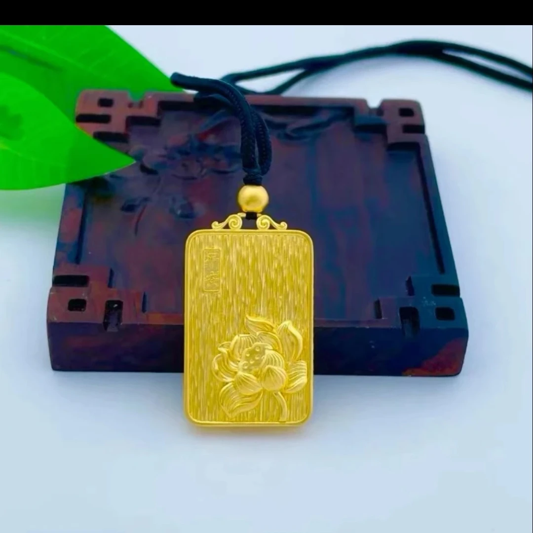 铜合金吊坠 新中式国风|古法镂空荷花福字平安无事牌