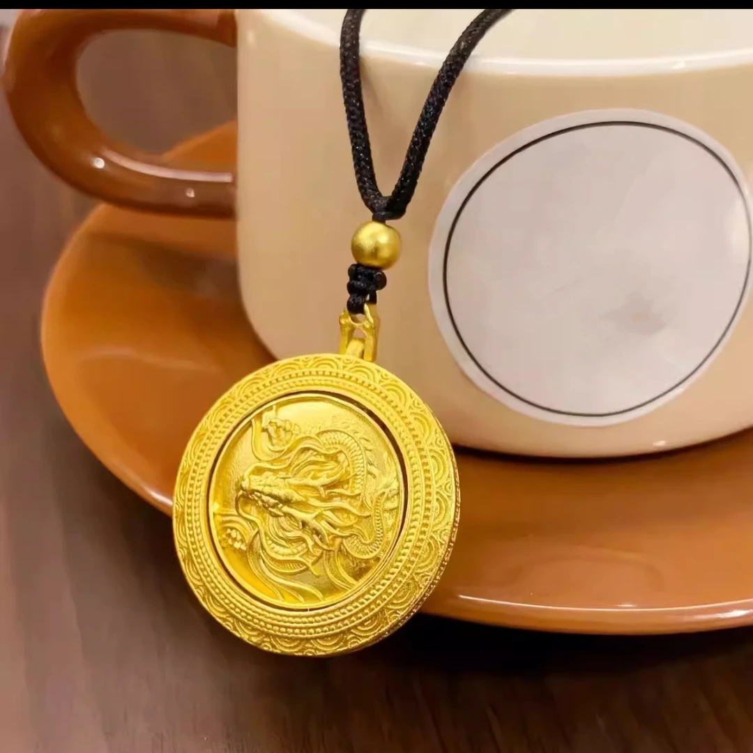 合金项链 新中式国潮风|古法錾刻掐丝工艺盘龙转运如意福字罗盘
