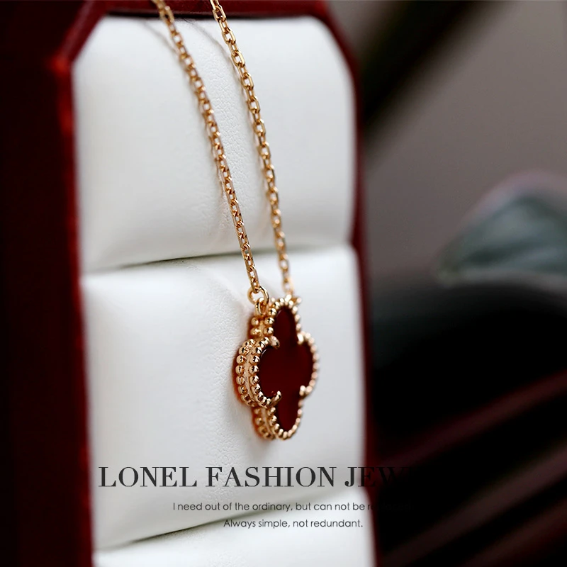 LADY GO 坠链均925银 四叶草 气质轻奢时尚红色双面项链 DYSA2431