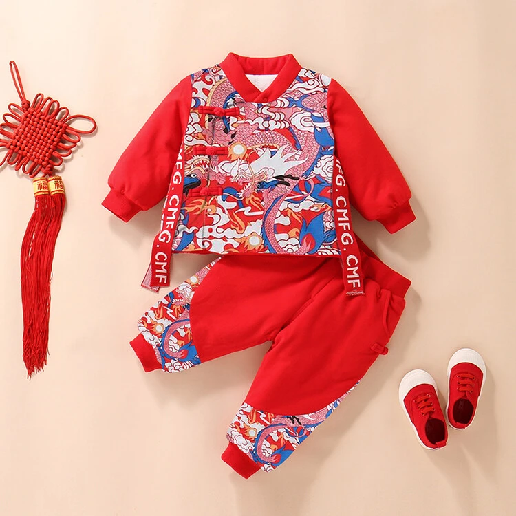 长命富贵过年婴儿服男童新年拜年套装国风唐装冬季周岁礼服男宝宝