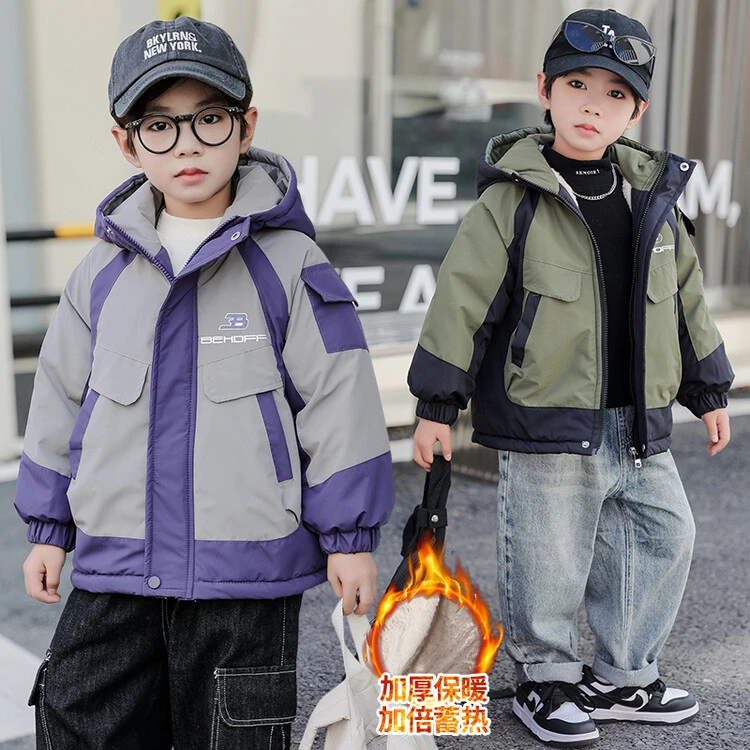 男童加绒派克服秋冬装2024新款儿童冬季加厚棉袄外套宝宝帅气棉服
