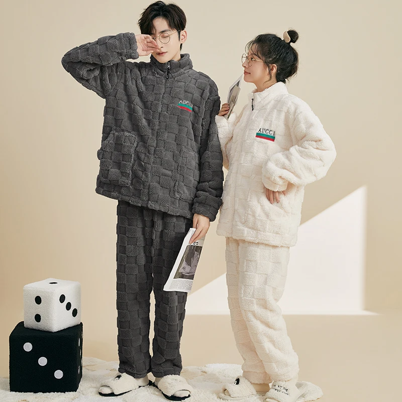 珊瑚绒情侣睡衣女秋冬季加厚加绒大码男法兰绒冬天保暖休闲家居服