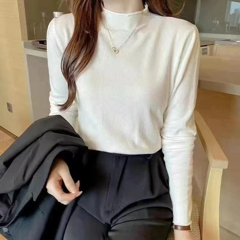 2024早秋半高领打底衫百搭时尚网红纯色