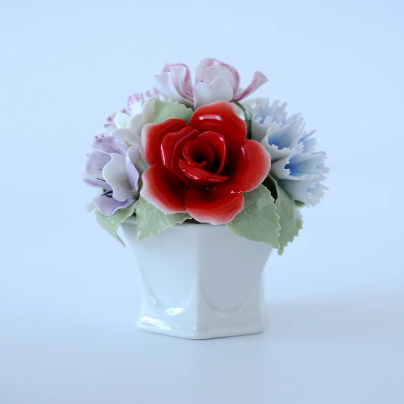 0167复古家居装饰工艺品cosmos高温瓷手工粘花桌面摆件