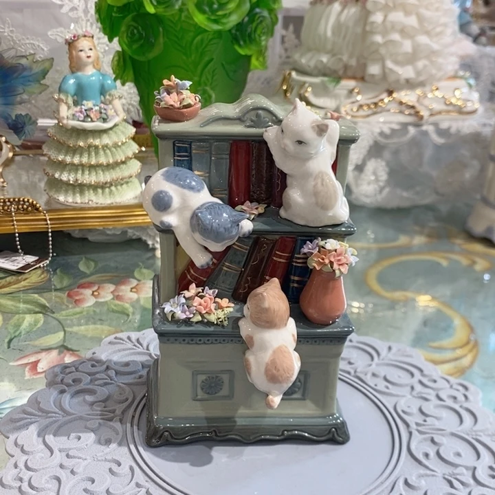 摆件0281骨瓷猫咪书柜摆件礼盒装