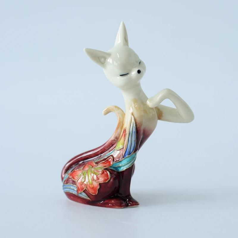 茉花市集陶瓷珐琅彩小猫摆件SVIV情侣手工可爱（货号5719）绅士猫男