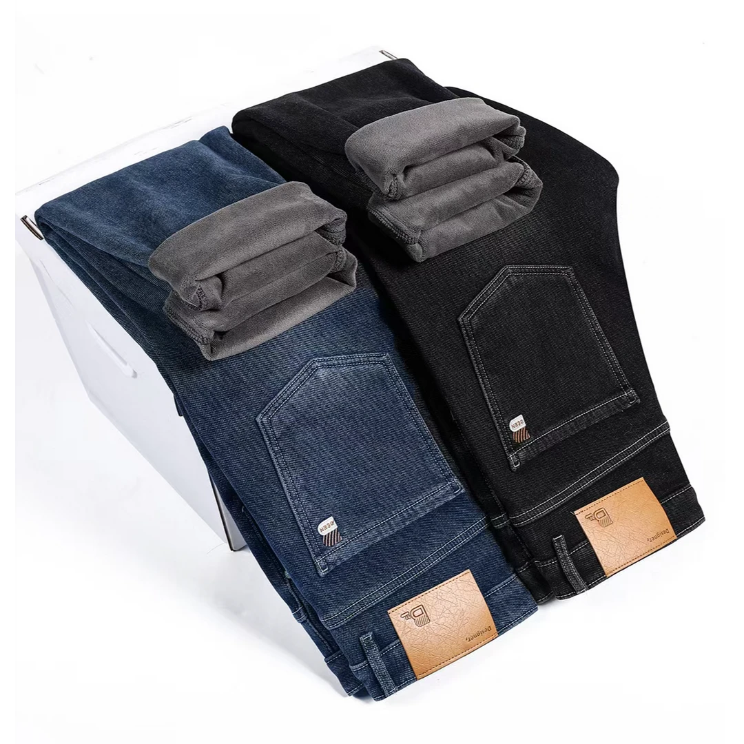 2024秋冬新款加绒加厚男士牛仔裤修身直筒百搭弹力休闲牛仔长裤