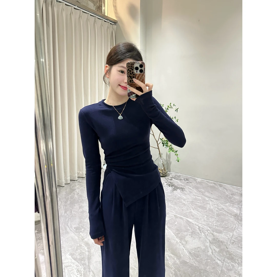 【颂宋】秋冬新款长袖开衩修身上衣+长款宽松拖地裤两件套DT1060