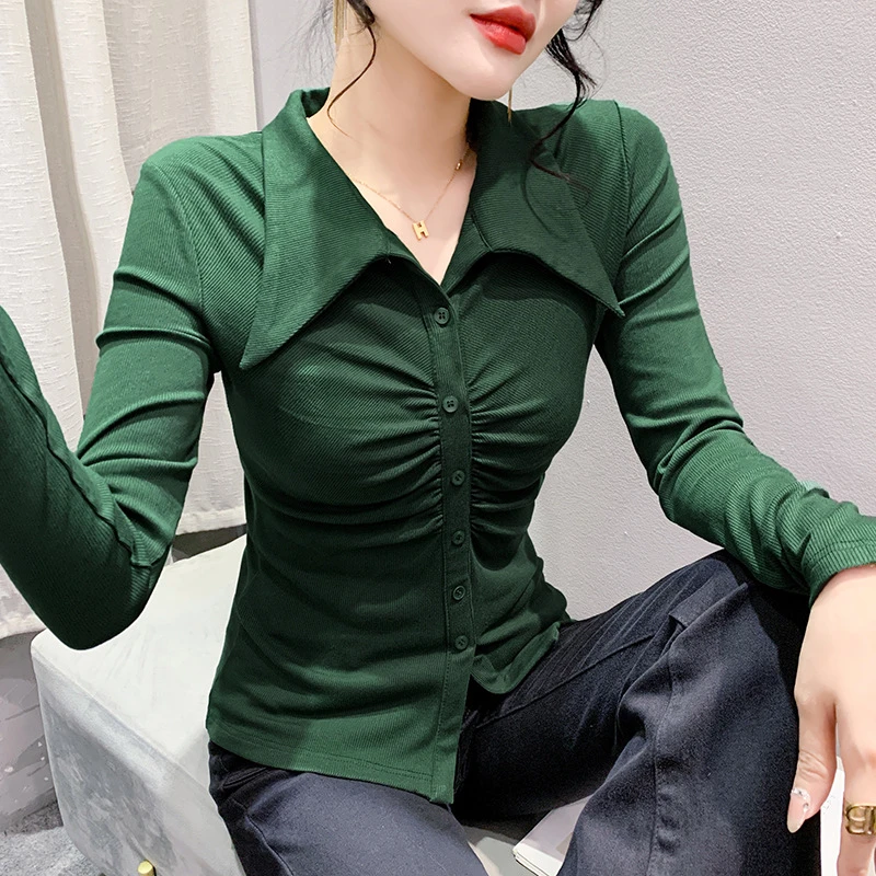 2025新品小众时尚设计感修身百搭长袖T恤女气质显瘦洋气上衣复古