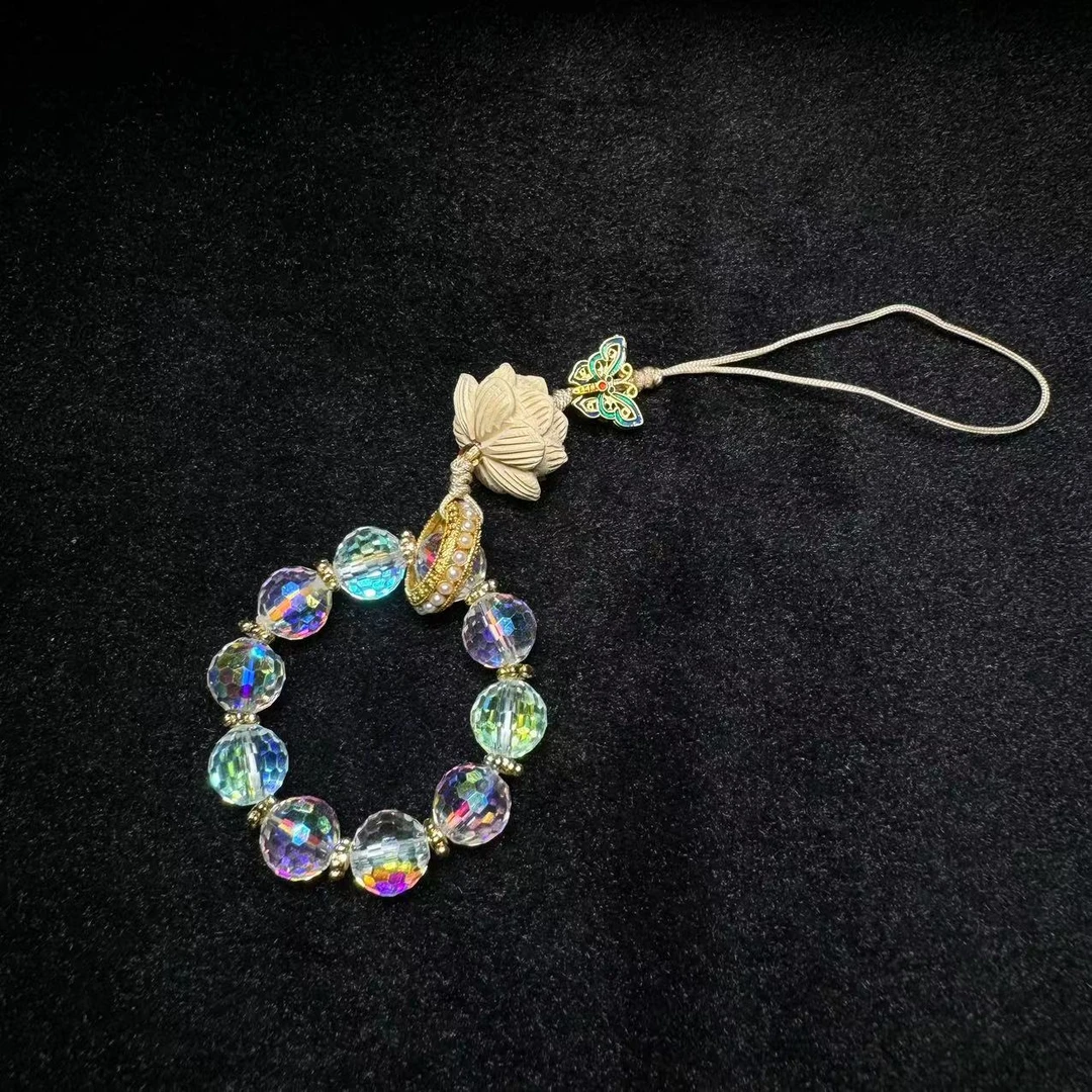 【羊圈珠宝】施华洛破茧成蝶/黄杨木DIY莲花挂件