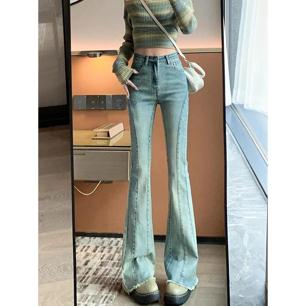 复古做旧女款微喇牛仔裤2025年新款小个子爆款高腰显瘦裤子喇叭裤