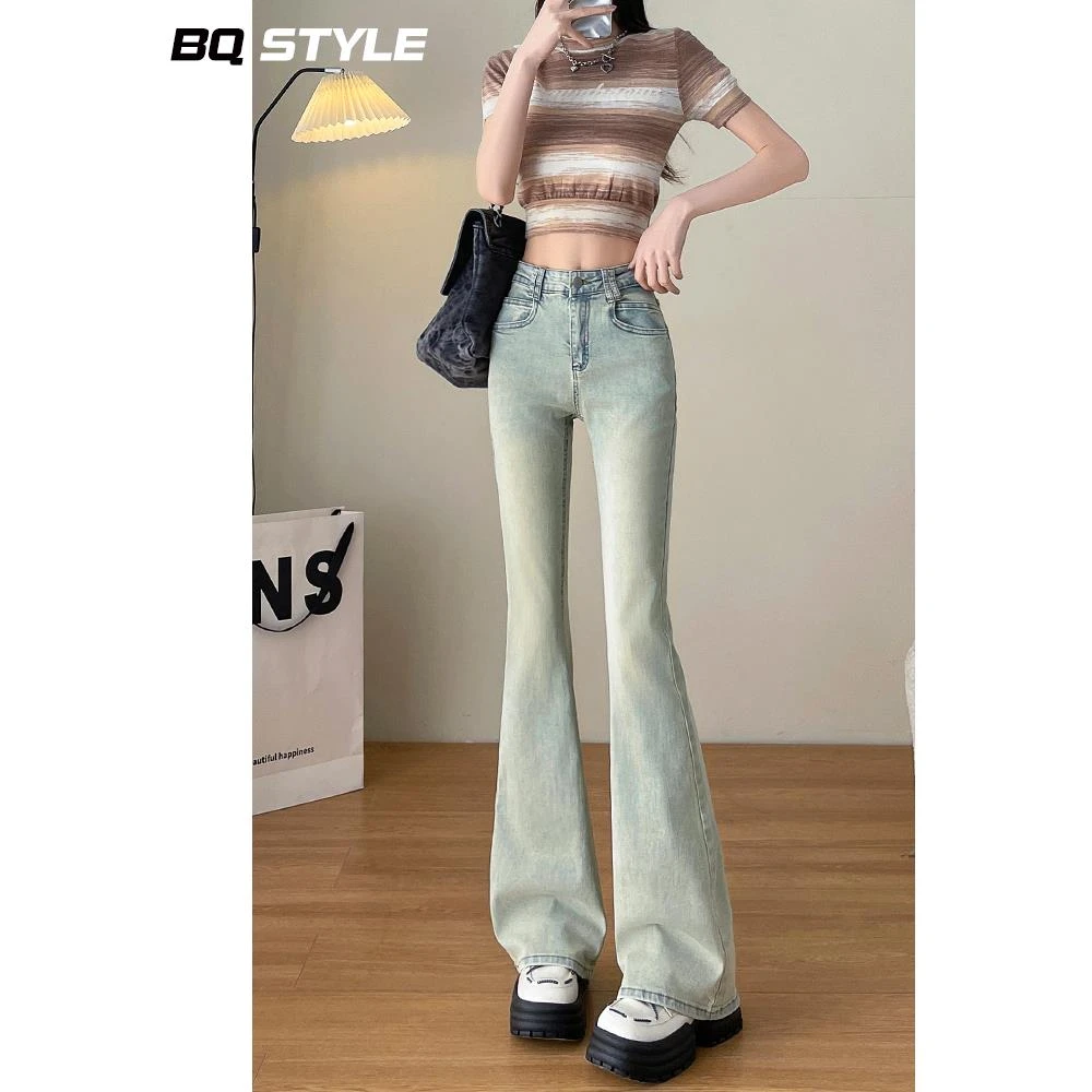 时尚百搭高腰浅色微喇牛仔女春季2025年新款修身显瘦高腰牛仔裤