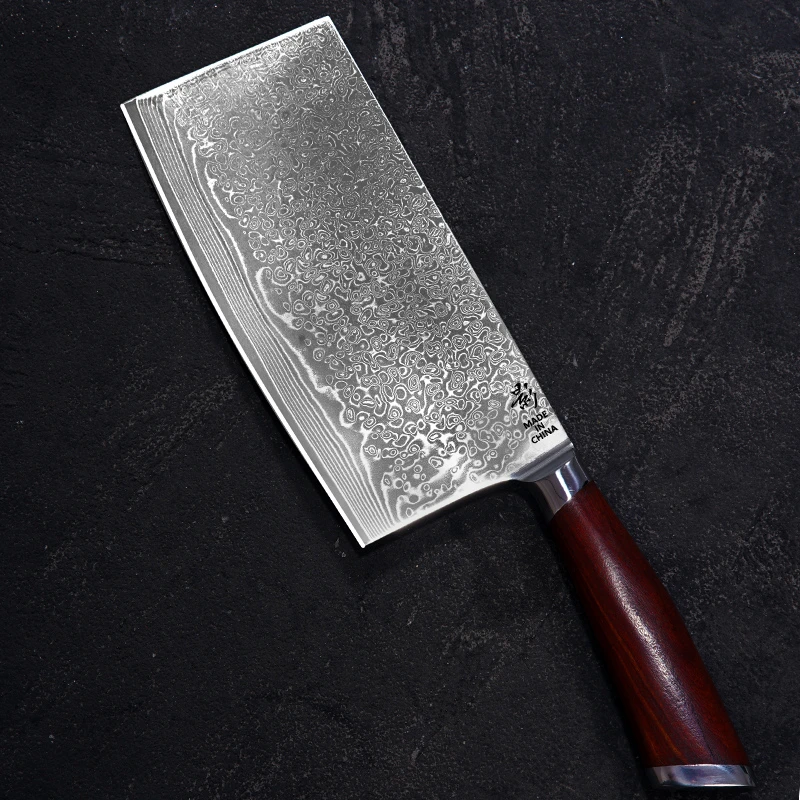 《影》只切不斩红檀木雨滴流沙纹高档厨师中式切片菜刀10cr15mov