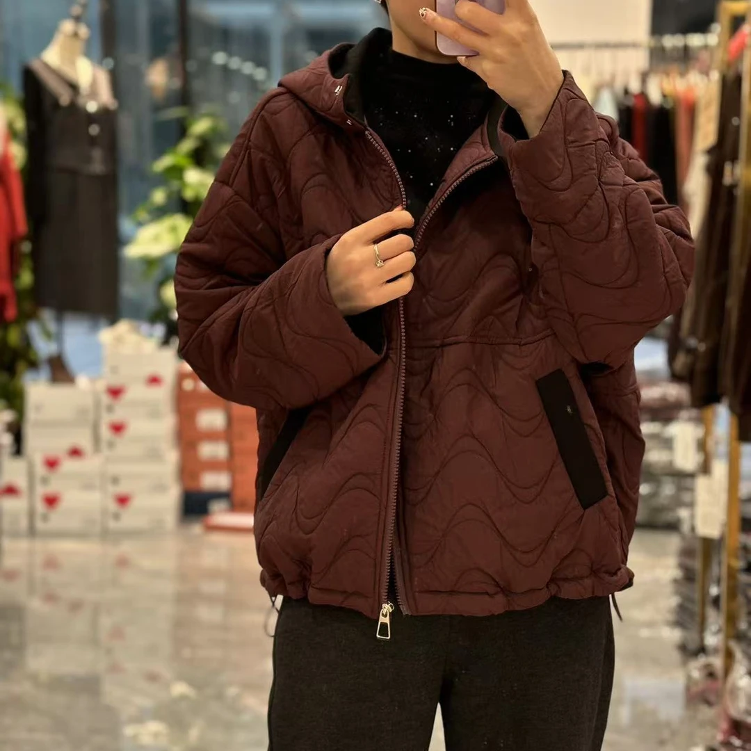 【丽丽家】冬季欧货时尚波浪纹下抽绳连帽棉衣327