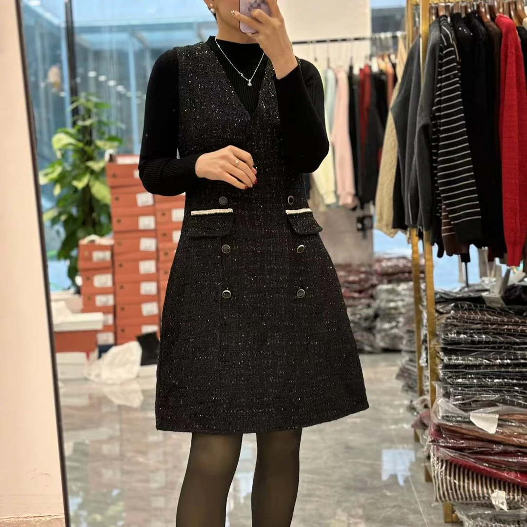 【丽丽家】冬季毛呢闪丝背心裙时尚小香风两件套装