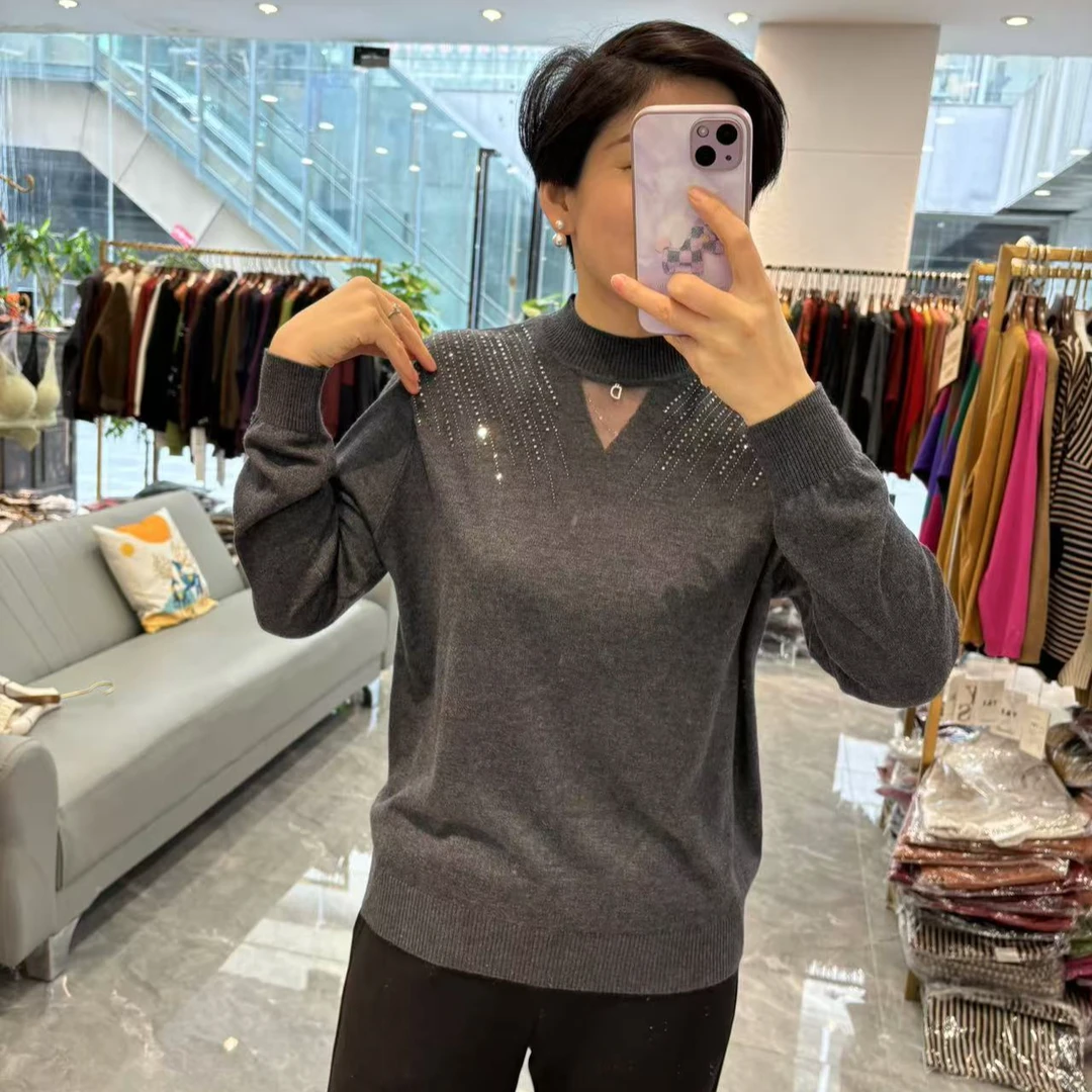 【丽丽家】新款时尚性感满天星钻镂空羊毛衫2253