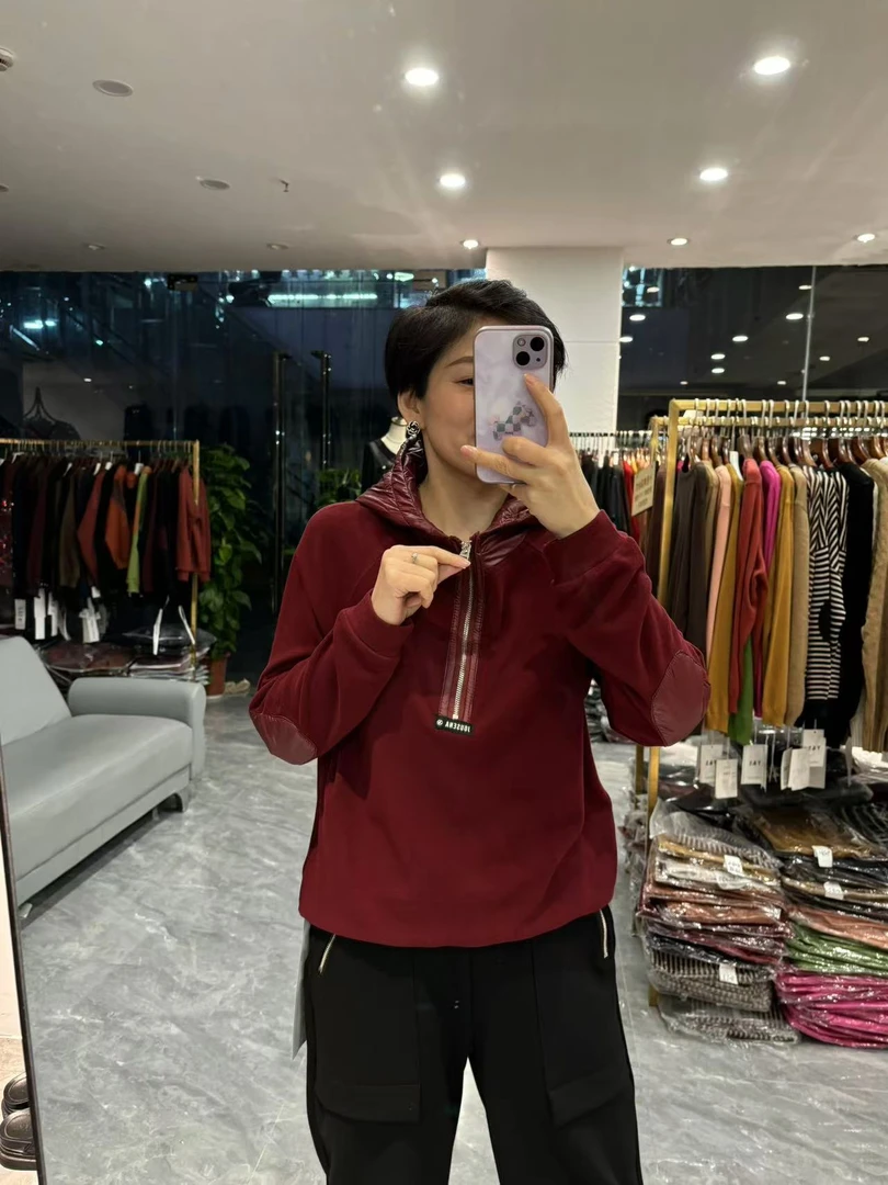 【丽丽家】冬季新款设计感拉链保暖连帽卫衣659