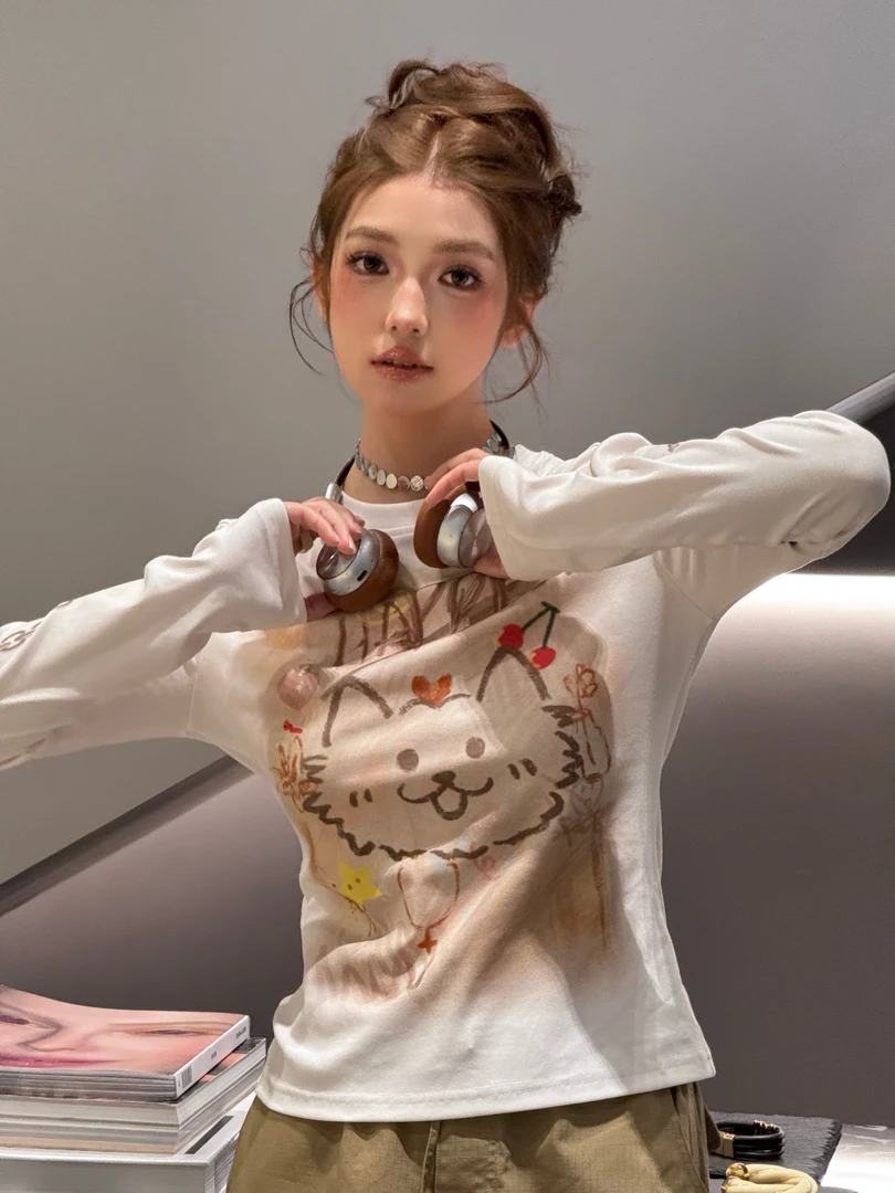 Mto Quinn ｜小猫涂鸦弹力长袖上衣