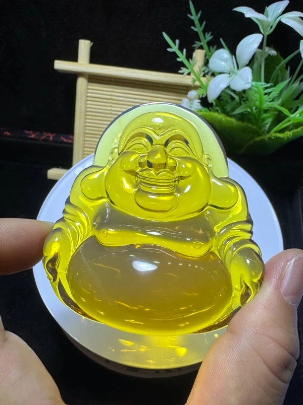 缅甸天然琥珀佛公吊坠