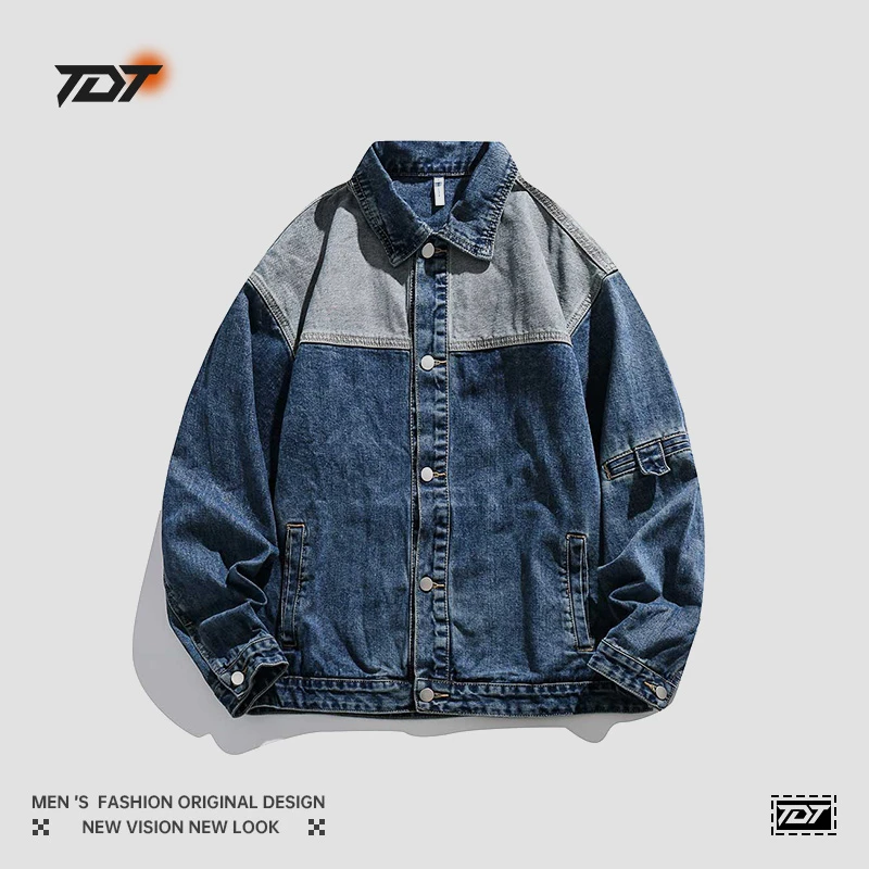 拼色复古做旧小众翻领牛仔外套男女2024冬新品宽松百搭夹克JK361