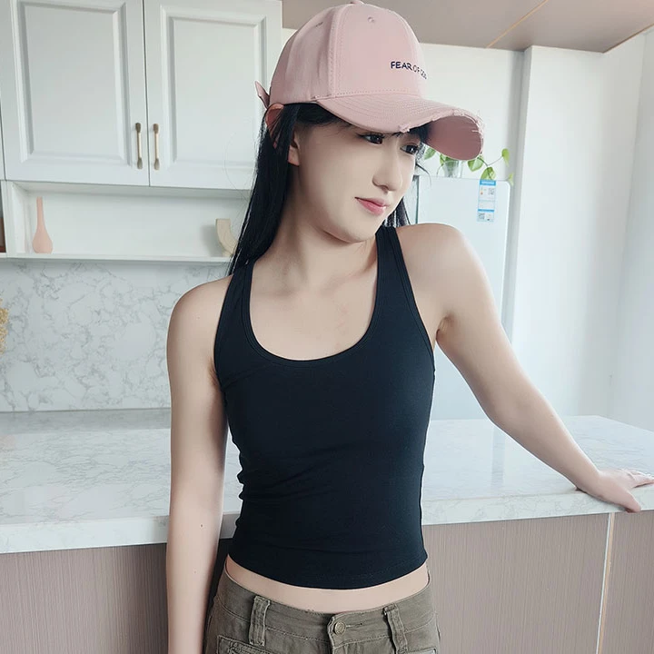 2025新品带胸垫吊带背心外穿女士美背文胸一体防下垂抹胸无袖上衣