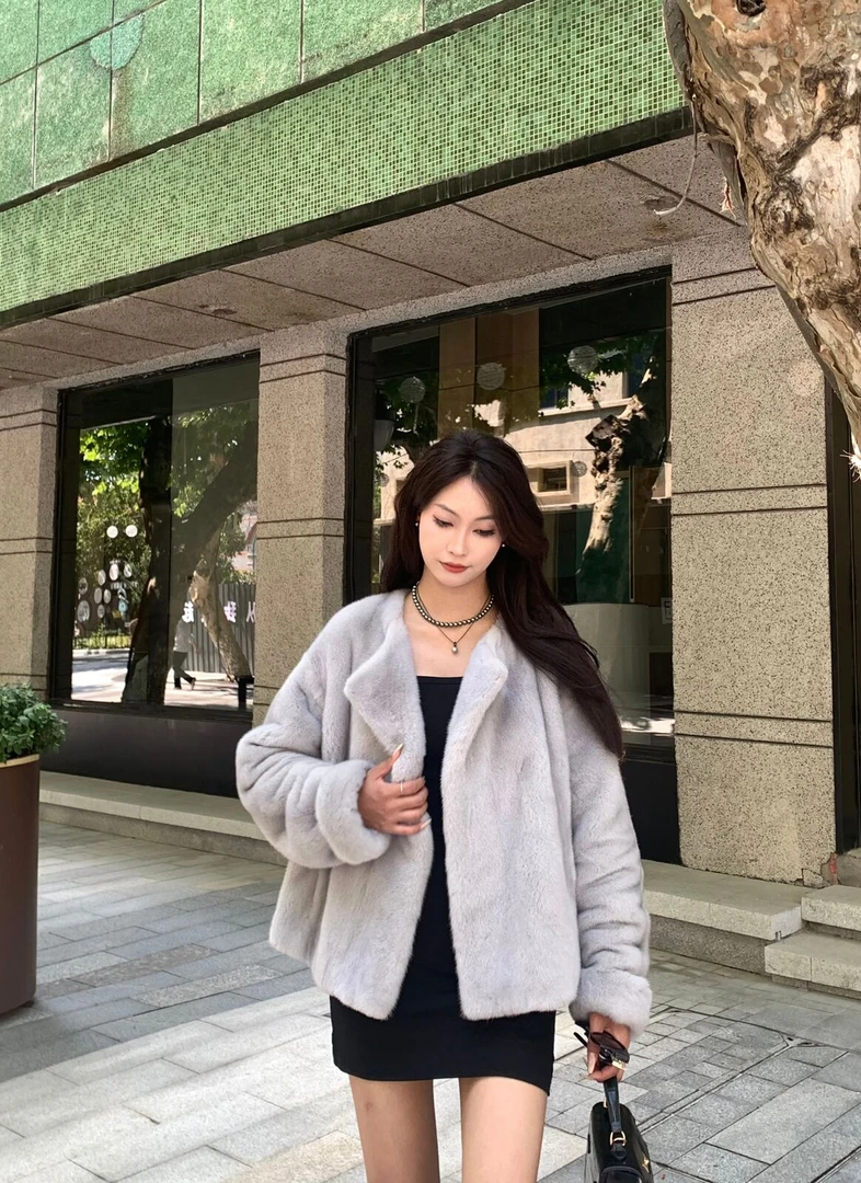 【楚帆】Z-3 2024进口紫金丹麦设计师气质通勤水貂外套上衣女外套60