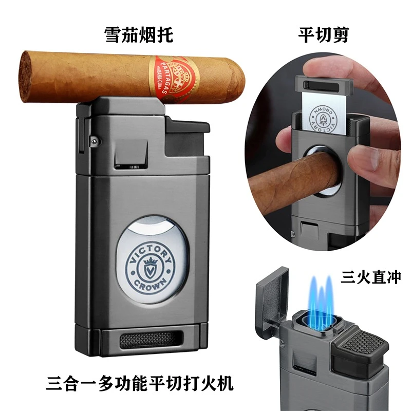 新款雪茄剪打火机一体三合一多功能工具雪茄打火机雪茄托架雪茄剪
