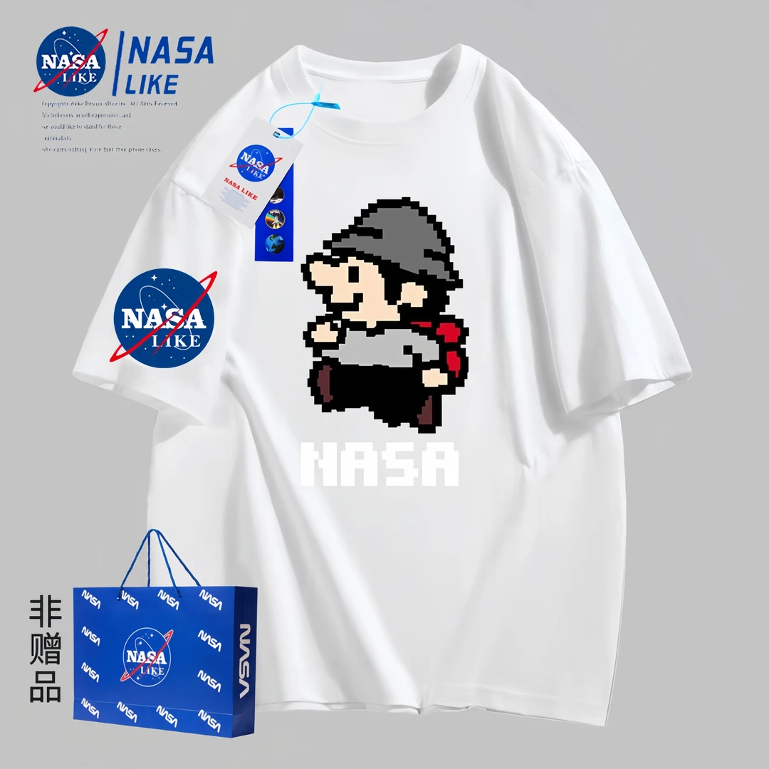 NASA联名 2024夏季新款休闲纯棉美式宽松短袖T恤情侣同款半袖潮流