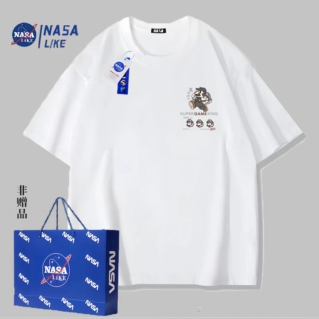 NASA 联名款2024夏季印花纯棉潮牌男女同款短袖圆领T恤情侣休闲服