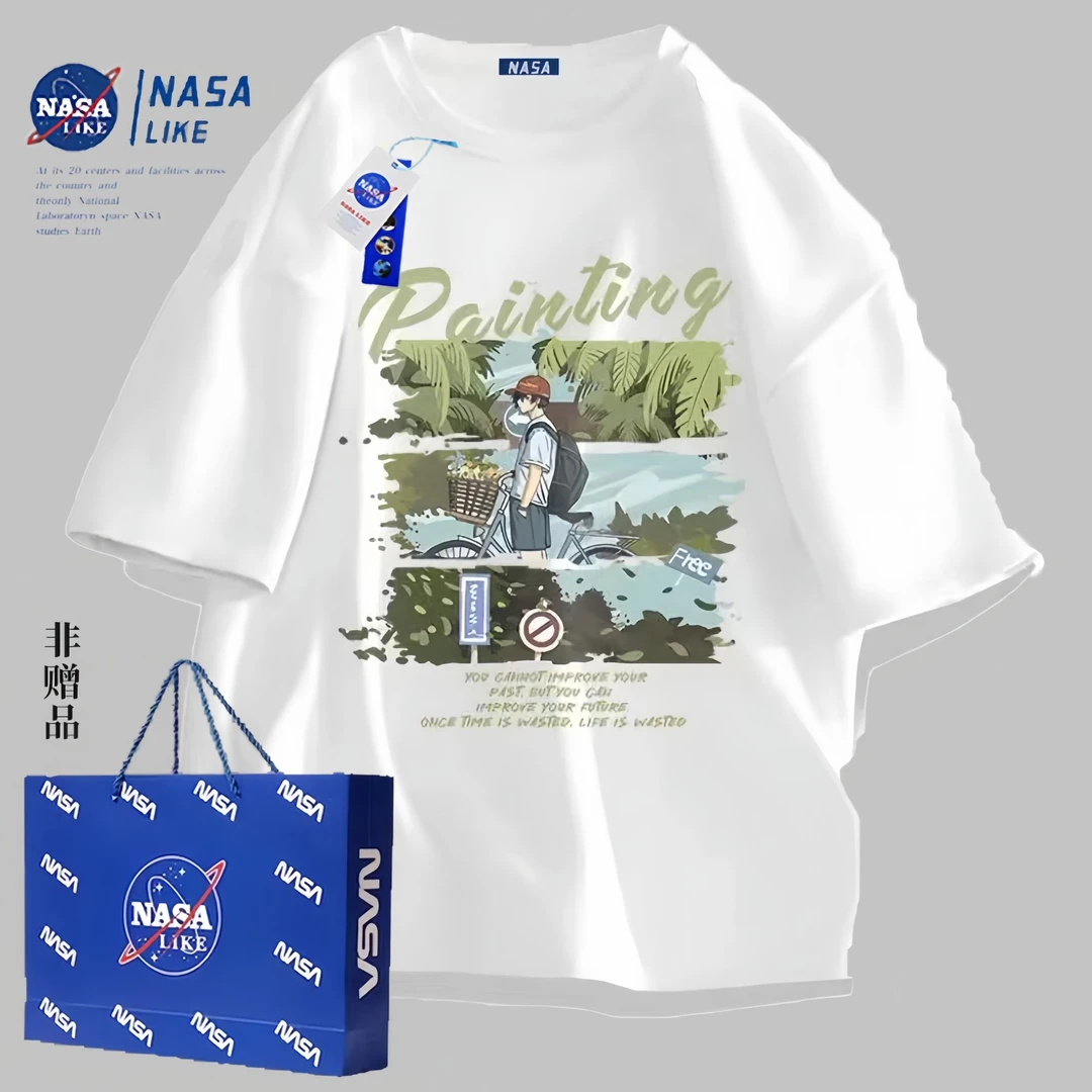 NASA 新款夏季简约印花短袖时尚休闲纯棉潮流百搭男女同款圆领T恤