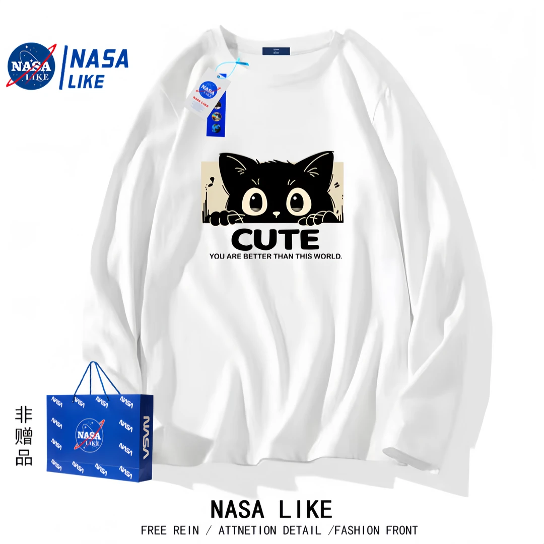 NASA LIKE重磅轻奢长袖T恤春秋款潮牌纯棉透气百搭情侣男女打底衫