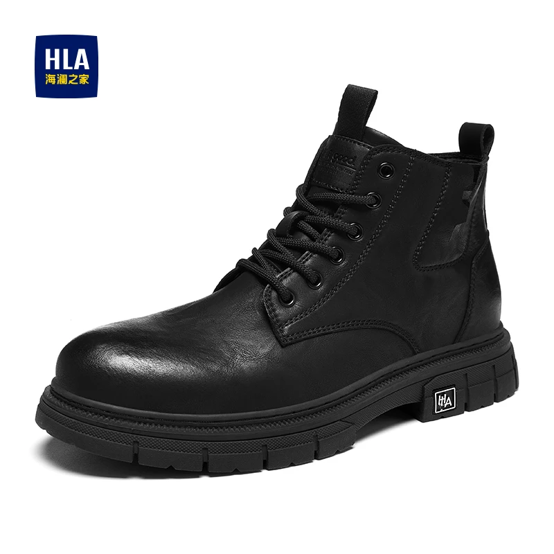 HLA/海澜之家马丁靴男款秋季英伦冬季机车男士中帮皮鞋工装短靴