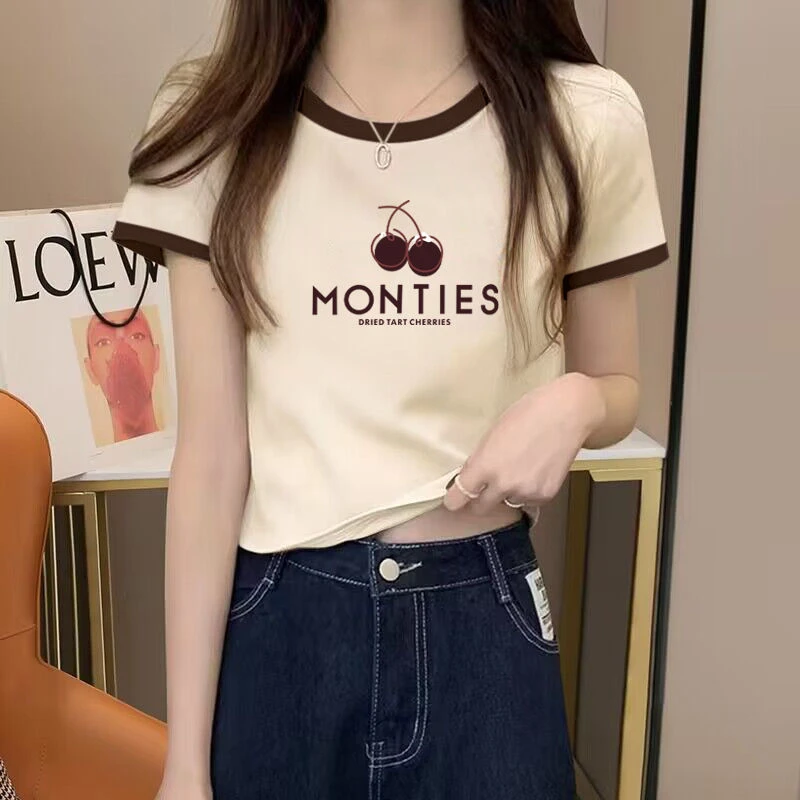 小个子短袖t恤女短款上衣夏季2025新款洋气卡腰显瘦设计感小众ins