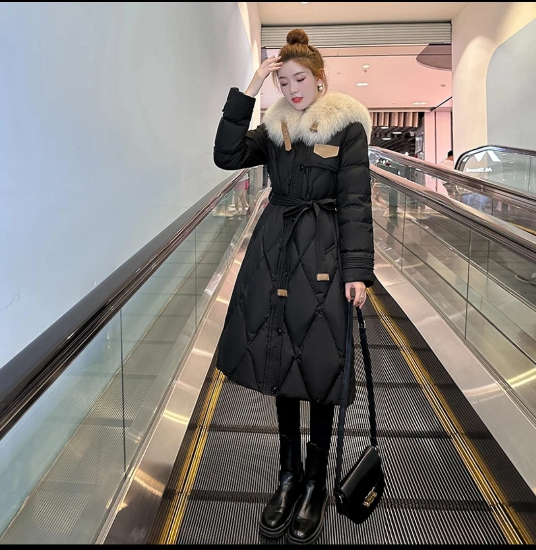 冬季新款气质中长款大毛领黑色显瘦加厚高档鹅绒服