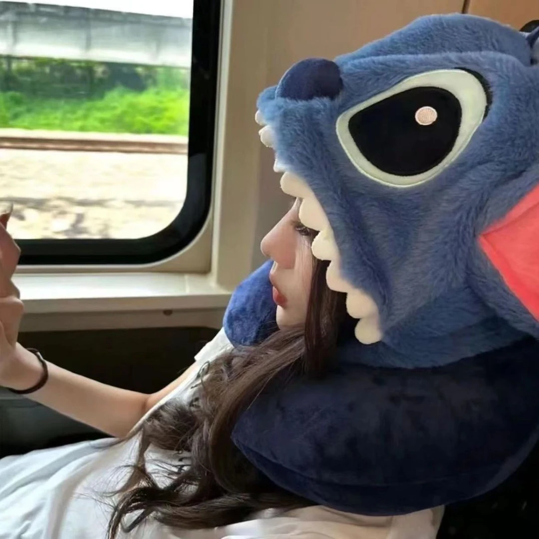 可爱史迪仔u型连帽护颈枕午休出行旅行飞机帽子女生日礼物M462