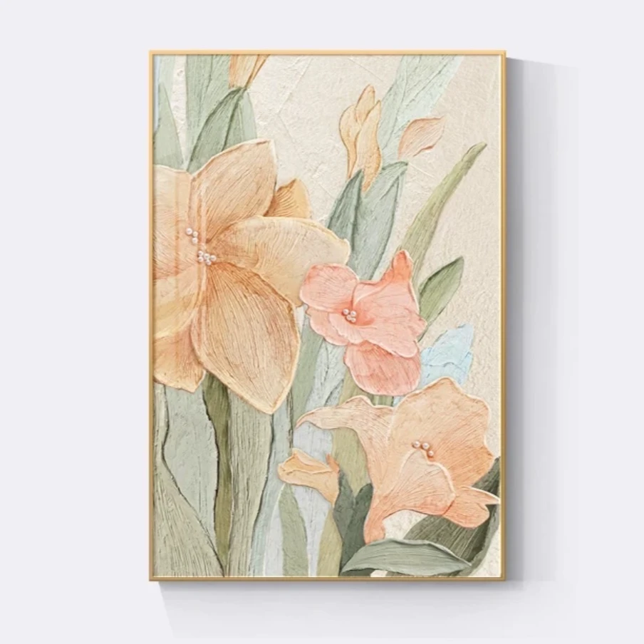 奶油风玄关装饰清新走廊过道新中式客厅沙发背景墙挂画花80120