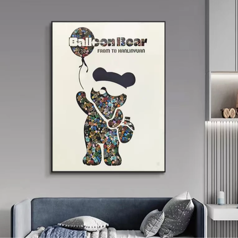 G实物立体可动积木挂画 铝合金钢化玻璃装饰画 轻奢走廊熊6080