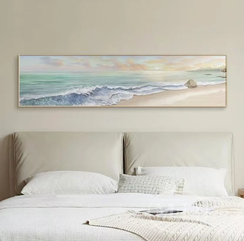北欧奶油风砂岩卧室床头画海景主卧床头壁画海边40150