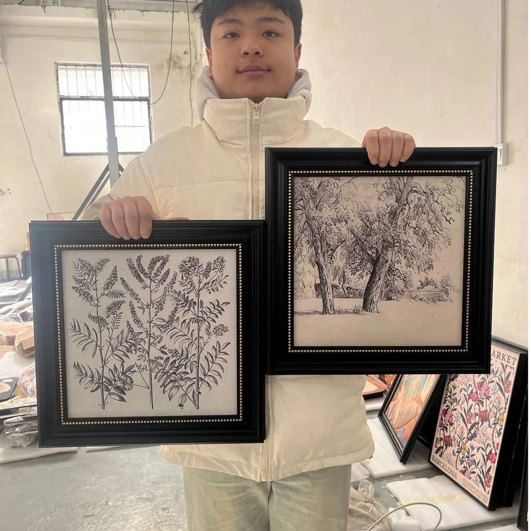 法式植物花卉挂画中古风客厅餐厅组合画树高级感树木两联