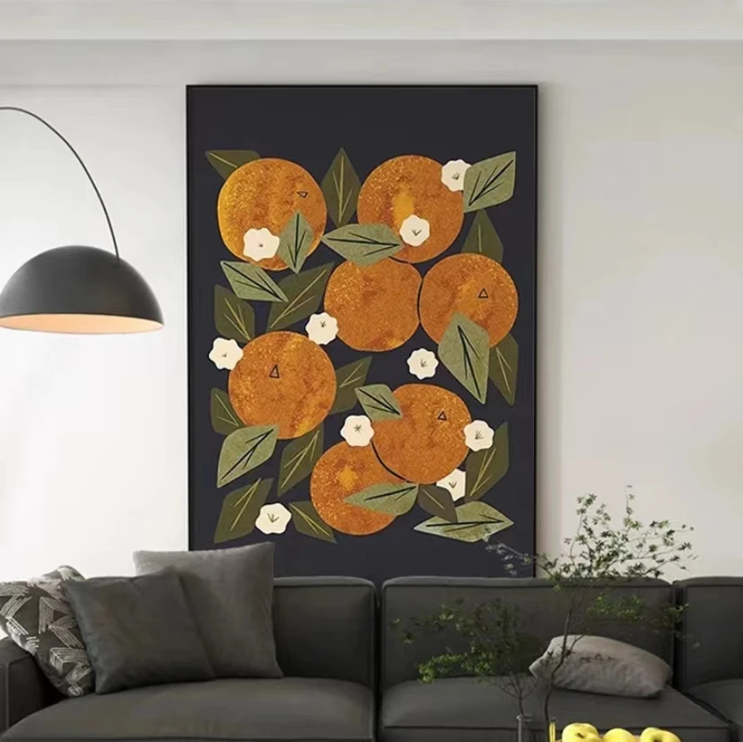 中古风橙子入户玄关装饰画现代简约客厅沙发背景墙壁挂画橙子6080