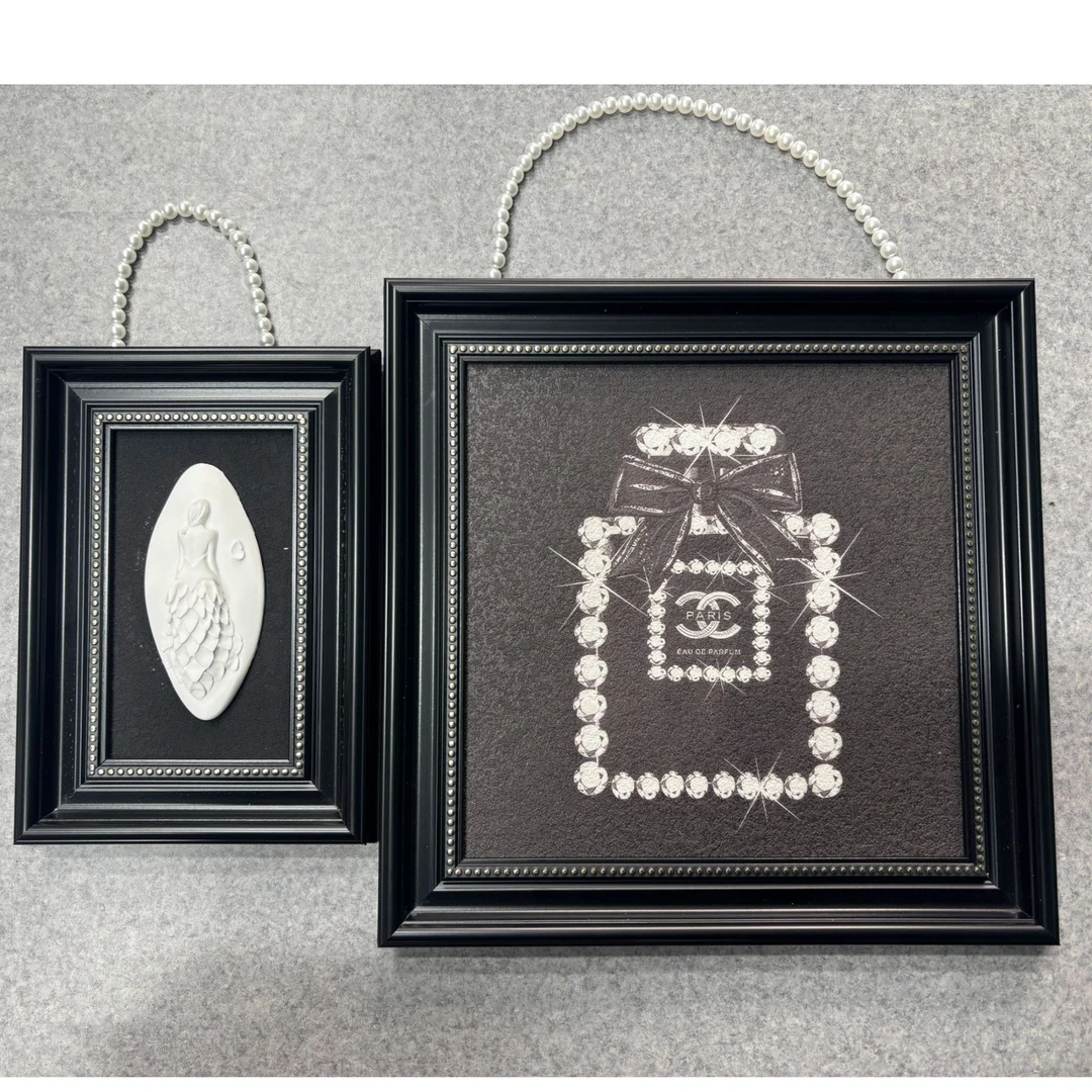 黑白极简极奢高级感珍珠小众艺术装饰画珍珠两联