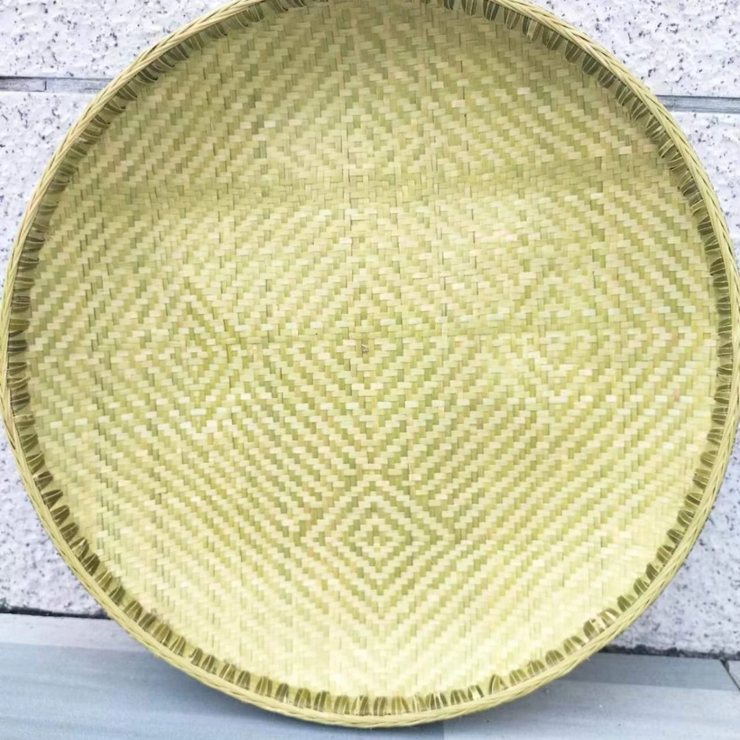竹编簸箕手工品（直径35厘米）纯手工竹制品一青一黄簸箕小号簸箕