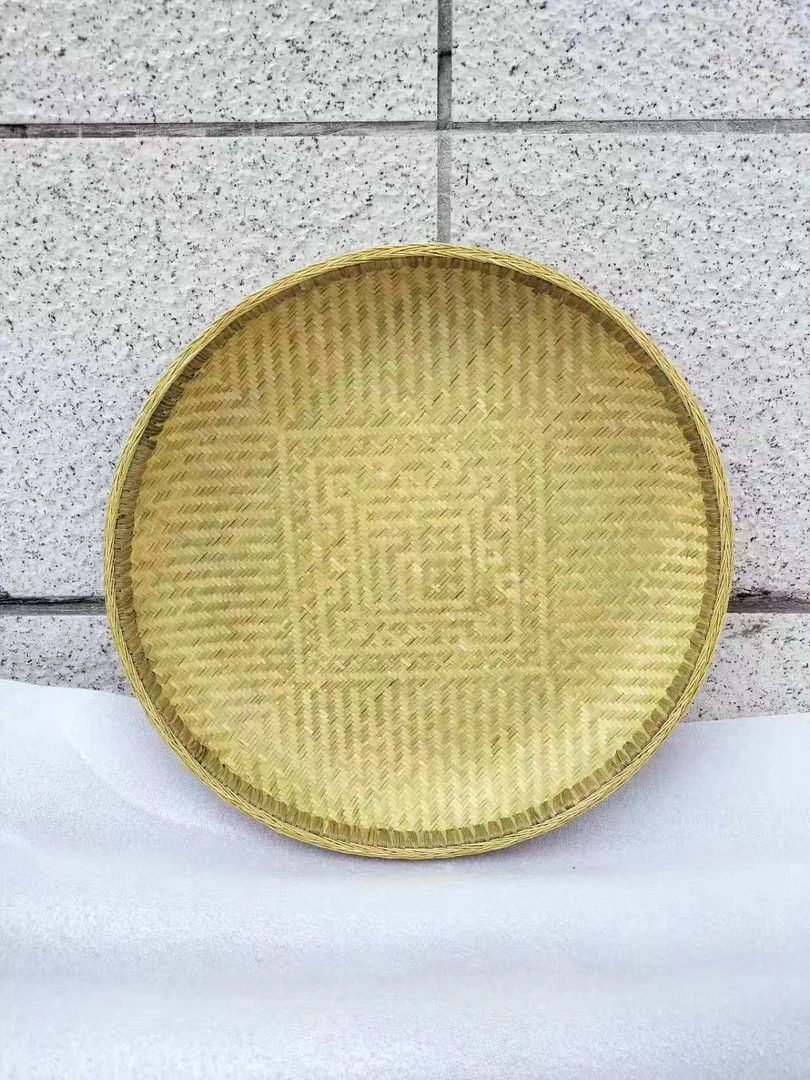 纯手工制作纯竹子编制精编带花纹簸箕（直径40公分高6公分）