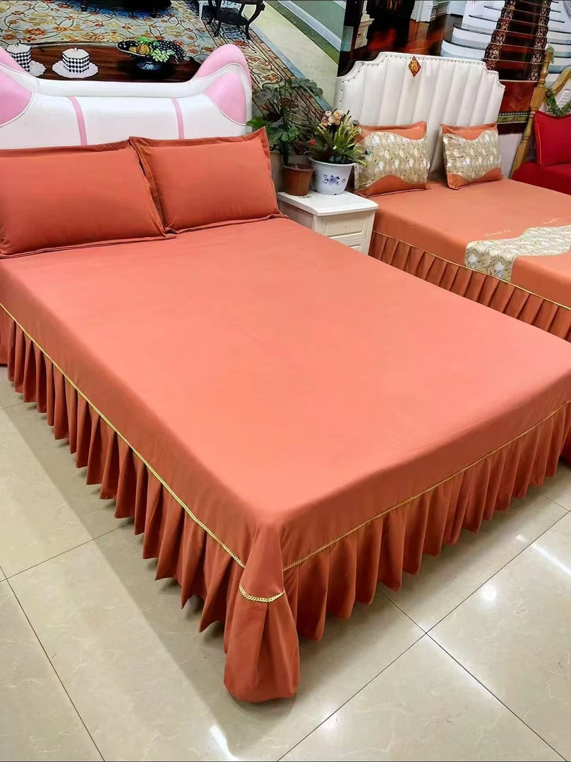 （橘色）加厚磨毛暖绒棉单独床裙