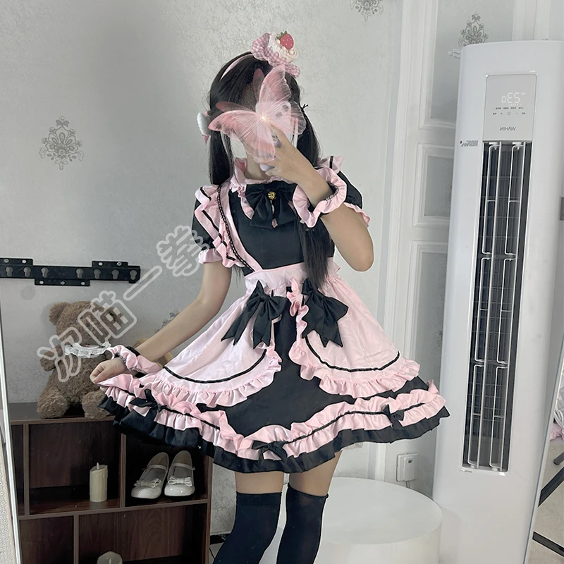 少女猫咪日系可爱重工黑粉大蝴蝶拖尾日常Lolita洛丽塔连衣裙软妹