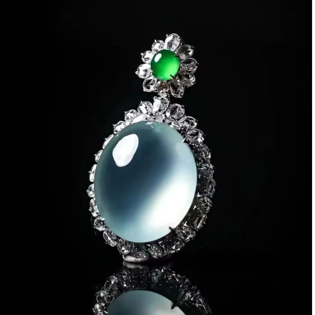 缅甸天然翡翠A货气质吊坠高冰鸽子蛋 示例链接白色百搭镶嵌坠链