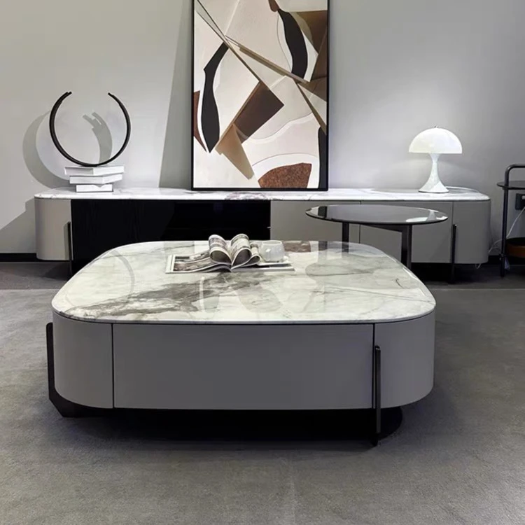 诺盛家居家用客厅不锈钢黑钛脚架烤漆大理石面板茶几