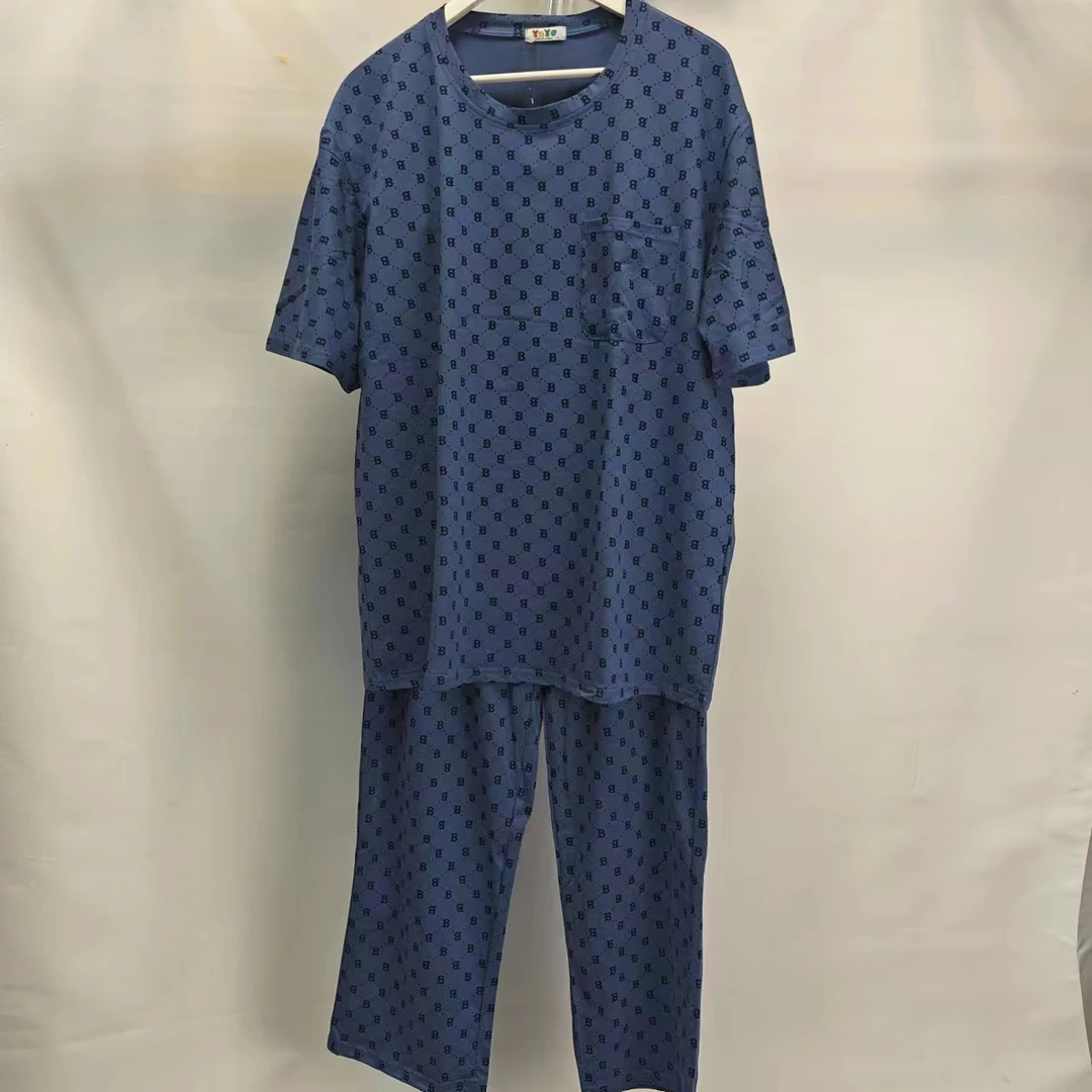 秋季断码男士纯棉亲肤透气家居服圆领休闲印花舒适时尚满印