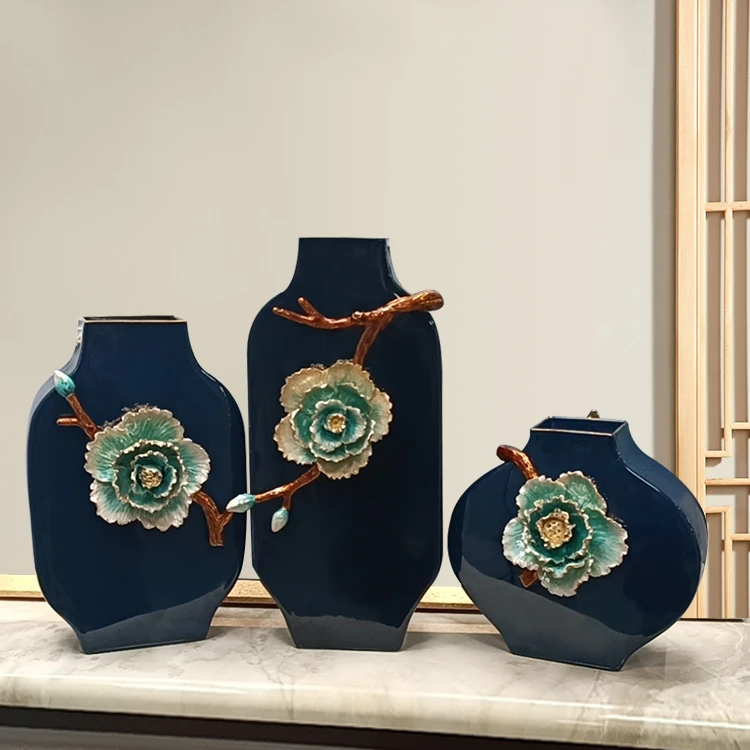 牡丹花珐琅彩新中式唯美欧美轻奢配饰手工花瓶创意陶瓷玄关工艺品